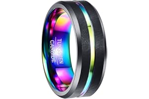 NUNCAD Bague Homme Noir,Bague en Tungstène avec Rainure Centrale Rouge pour Mariage Partenariat Lifestyle Hobby et Mode Taille 54.4(17.3) à 78(24.83)