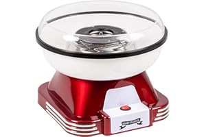 ‎GADGY Gadgy Zuckerwattemaschine - Retro Cotton Candy Machine - Zuckerwatte Maschine mit Stäbchen und Messlöffel - Höhe 22 cm Rot Weiß - 500 Watt Zuckerwattenmaschiene für zuhause