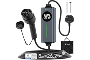 GONEO EV Charger UK 3 Pin Plug to Type 2 | 8M Portable Electric Car Charger Cable 10A 2.3kW | Temperature Monitoring & AC 30mA DC 6mA Leakage Protection | Adjustable Current & Timer for Home Charging