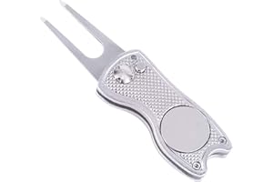 Mile High Life All Metal Foldable Golf Divot Tool with Pop-up Button & Magnetic Ball Marker (Multi-Colors/Shape)