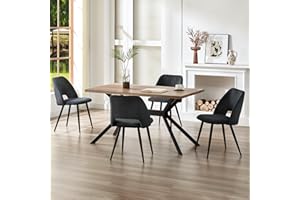 ANVOFONG Essgruppen Esstisch mit 4 Schwarz Stühlen,140 x 80 x 76 cm Dunkelbraun Rechteckig Esstisch aus Holz mit Esszimmerstühle mit Skelettierte Rückenlehne,für Küche Esszimmer und Wohnzimmer