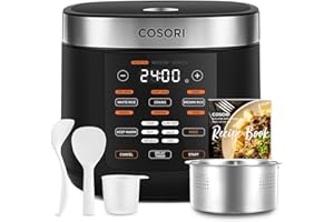 ‎COSORI COSORI Reiskocher, Multikocher mit 17 Programme, Rice Cooker 5 L, Fuzzy-Logik, Dampfgarer mit Edestahleinsatz, Rezeptbuch, Slow Cooker, Premium Innentopf, Warmhaltefunktion, Timer, Schwarz