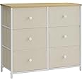 SONGMICS Chest of Drawers, 6 Fabric Drawers with Metal Frame, Storage Organiser Unit, Dresser, for Nursery, Bedroom, Hallway, Camel Yellow and Cream White LTS323W01