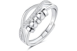 Loutade Silver Anxiety Rings, 925 Sterling Silver Anxiety Fidget Ring, Silver Rings for Women with Beads, Adjustable Open Mood Rings for Stress Relief, Infinity Bead Rings Relaxing Gifts for Men