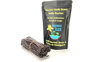 Gousses de vanille Bourbon de Madagascar sélectionnées par Grandes Îles. 10 gousses Gourmet extra fraiches non fendues 14cm / 2 g environ chaque gousse. Qualité extra en sachet fraîcheur refermable.