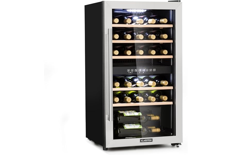 KLARSTEIN Wine Cellar, Refrigerated Double Zone Wine Cellar for Indoor/Outdoor, Fridge Bar, Wine Cellar with Showcase, Mini Bar with UV Protection, Touch Wine Fridge, 5-22°C, 29 Bottles