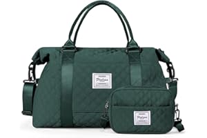 HYC00 Reisetasche Damen Sporttasche Handgepäck Tasche,Weekend Bag mit Kulturbeutel&Nasstasche,Wasserdicht Schwimmtasche Travel Duffle Bag,Fitnesstasche Trainingstasche Frauen Tragetasche,Dunkel Grün