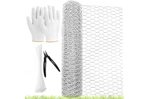 Xpieoyrm Rollo de malla de alambre de pollo,0.4mX5m Malla Conejera Hexagonal,Malla Alambre Metalica Galvanizado con Alicates de Corte, Guantes y Sujetacables,para Artesanías o Avicultura Cercado