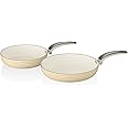 Swan SWPS2010CN Retro Induction Frying Pan Set, Non Stick Ceramic Coating, Easy to Clean, Stay Cool Handles, Cream, 2 Piece, 20/28 cm