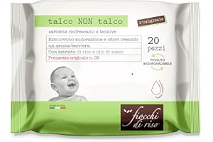 Fiocchi di Riso - Lingettes talc non talc - 20 pièces - transpiration et moustiques - éliminent la transpiration en créant un arôme barrière tout en respectant la transpiration de la peau.