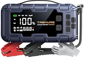 ‎TREKURE TREKURE Starthilfe Powerbank mit Luftkompressor, 160PSI 6500A Auto Starthilfe, PD 45W Eingang/Ausgang, Starthilfe(Bis zu All Benzin und 12.0L Dieselmotor) mit 600 Lumen LED und Doppelstart