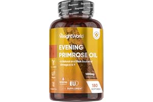 WeightWorld Evening Primrose Oil 1000mg - 180 Softgels - 6 Months Supply - 1 Softgel a Day - Natural and Rich Source of Omega-6 & 9 - Evening Primrose Oil Vegan Supplement - Lactose-Free & Gluten-Free