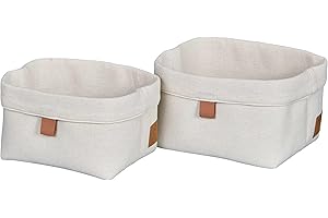 LOVE !T STORE !T LOVE IT STORE IT - Premium - Lot de 2 Paniers de Rangement en Tissu Lin-Coton, Pliable, 2 Tailles, Beige, Pour Salle de Bain, Chambre Bébé et Table à Langer - 20x16x14cm & 22x18x16cm