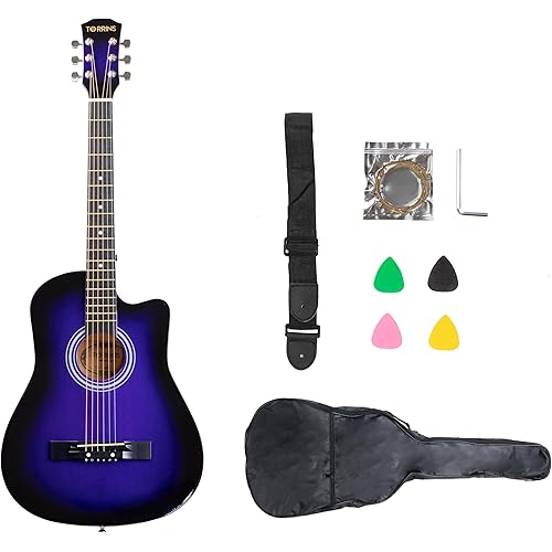 T38 Acoustic Guitar for Beginners – 38 Inch (Blue) | Basswood Top, Back & Sides | ABS Fingerboard & Bridge | Guitar with 1 Guitar Bag, 1 Strap, 1 String Set, 4 Picks & 1 Allen Key