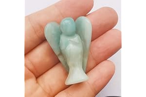 Manekieko Natürliche Amazonit Heilung Kristall Gebet Schutzengel Statue,38mm Schnitzen Tasche Palm Stein Figuren Dekoration