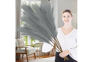 Lighterday 7 Pcs Pampas Grass Artificial 38"/97cm Large Pampas Grass Dried Tall Pampas Grass Floor Vases Fluffy Faux Pampas Grass for Wedding Living Room Bedroom Boho Home Decor (Grey)