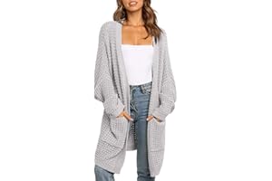 Uusollecy Cardigan Mujer Larga Chaqueta Punto Grueso Monocolor para Otoño e Invierno Abrigo Informal con Bolsillo