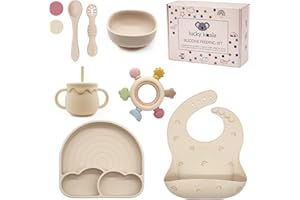 Lucky Koala®Set Pappa Svezzamento per Bambini in Silicone l Ciotola e Piatto con Ventosa, Bavaglino, Cucchiai, Giochi Dentizione Neonato, Bicchiere I Grado Alimentare I Confezione Regalo l Senza BPA