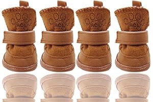 Hunde Schuhe Outdoor, FaJoek 4 Stücke Hundeschuhe Kleine Hunde, Welpen-Stiefel, Schneestiefel für Haustiere, Hundeschuhe Winter, Pfotenschutz Hund, Plüsch Hundestiefel, für Kleine Hunde Katzen (Braun)