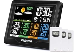 Kalawen Weather Station with 3 Outdoor Sensors, MSF Wireless Digital Alarm Clock, Barometer, Temperature, Humidity Monitor, Weather Forecast for Home Garden