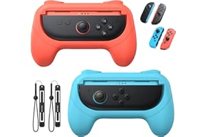 Kinwin Grips for Nintendo Switch 2 (2025)/ Switch 1 & OLED for JoyCon, Anti-Slip Controller Grips Handle Kit Accessories for Mario Kart World/8 Deluxe Joypad 2, NS2/NS1 Joypad Holder (Blue-Orange)