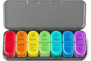 Doruimi Portapillole Settimanale da 7 Giorni, Mattina e Sera, Senza BPA. Piccolo Contenitore per Pillole da Viaggio, Scatola con Scomparti per Medicinali, Vitamine e Olio di Pesce - Nero