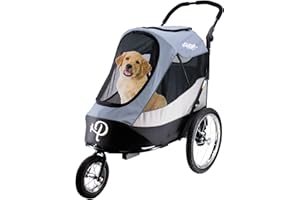 Petique Trailblazer Jogger Hundebuggy Space Gray mit Reifenpumpe, Regenhülle, Fahrrad-Adapter & Sicherheitsflagge | Luftreifen | faltbar | Sichtfenster | für große Hunde & Katzen