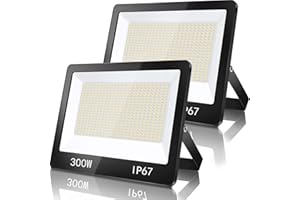 TASINUO Focos LED Exterior 300W 2 Paquete, IP67 Impermeable Proyector Exterior, 30000LM 7000K Super Brillante Blanco Frío Luz de Seguridad, Potente Luces LED para Estadio, Garaje, Jardín