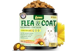 YOTANGO Cat Flea Chews Crunchy & Creamy Chewables, 500 Chews Natural Flea and Tick Support for Cats + Skin and Coat Support, Daily Chewables for Cats and Kittens (Salmon Flavor)