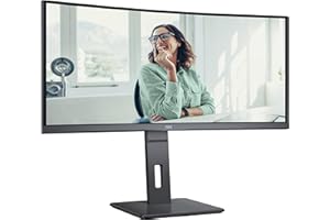 AOC CU34P3CV - 34-calowy zakrzywiony wyświetlacz WQHD z regulacją wysokości, głośniki (3440 x 1440, 100 Hz, HDMI, DisplayPort, USB-C (65W PD), RJ45, koncentrator USB) czarny