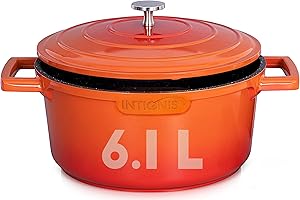 INTIGNIS Premium 28cm/ 6.1 L Non Stick Casserole Dish with Lid - Versatile Oven to Hob Heavy Duty - Induction Ready, German Greblon Coating for Chemical Free Cooking - Orange