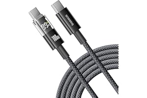 Baseus Kabel USB C z Wyświetlaczem Cyfrowym, Kabel Szybkiego Ładowania Typu C do C o Mocy 100 W, z Szybkością 480 Mb/s, w Oplocie, Kompatybilny z iPhone16/16Pro/16Pro Max/15, Macbookiem, 2 m