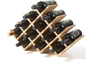 KIRIGEN Portabottiglie in legno da 8 bottiglie, espositore per vini in legno a 3 livelli, portabottiglie e portabicchieri da banco, portabottiglie e portabicchieri per armadio colore naturale