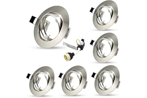Allesgute 6X Recessed Ceiling Spotlights Round GU10 Downlight Fittings Brushed Chrome 30° Tilt Spotlight Fitting with Lampholders 240V, Cutout: Ø68-85mm, No Bulbs