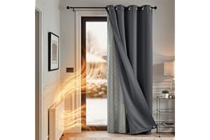 TOPICK Full Blackout Thermal Curtains 84 Inch Drop - Detachable Insulated Microfiber Layer, Grey Windproof Door Curtains for Living Room, Soundproof Bedroom Eyelet Curtain, W52 x L84 Inch, 1 Panel