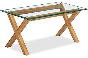 Movian Marca Amazon - Tavolino da caffè Rettangolare, 100 x 50 x 44,8 cm, Rovere massello/Vetro temperato