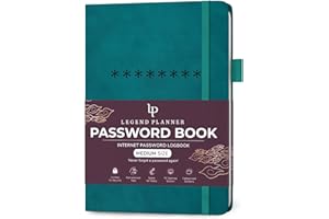 Legend Planner Libreta de contraseñas con pestañas alfabéticas, cuaderno de registro de direcciones de Internet, diario para inicios de sesión en sitios web, tamaño mediano, 13 x 19,5 cm (verde
