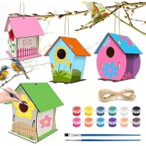 Kit 4 Nichoirs à Oiseaux En Bois à Peindre – Avec Peintures Et Pinceaux – Activité DIY Enfants