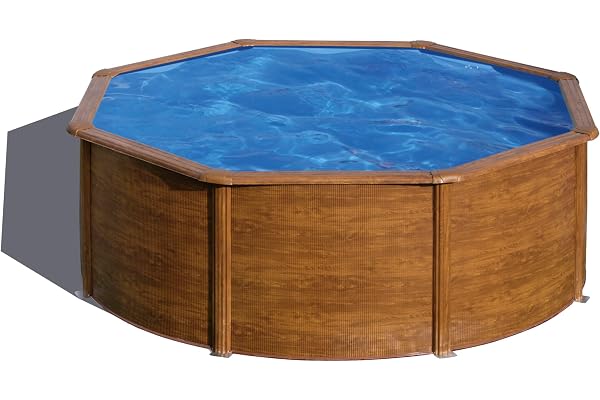 Gre KITPR353W Sicilia - Piscine Hors-Sol en Acier, Piscine Ronde avec Structure en Acier Imitation Bois. Piscines Hors-Sol pour Jardin, Ø350 x 120 cm