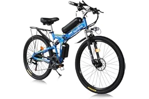 AKEZ Folding Electric Bikes for Adults,26" Electric Mountain Bikes Bicycle,249W E-Bikes for Men All Terrain with 48V Removable Lithium Battery for Commuting Outdoor Sport Cycling Travel