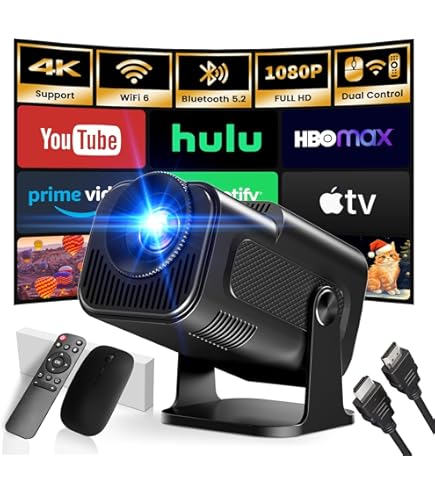 iggual Mini projecteur portable MP720p Android 11 - Connexions : HDMI, USB, mini jack 3.5, WiFi 6, Bluetooth 5.0, résolution 1280 x 720 px, pivotant à 180°, idéal pour home cinéma et jeux vidéo (16 x