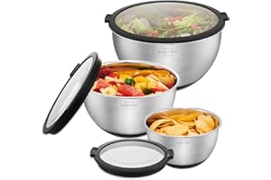 ‎SILBERTHAL SILBERTHAL Edelstahl Schüssel Set mit Deckel - Rührschüsseln zum Servieren, Kochen, Backen, Aufbewahren - Rutschfester Boden - 3 Stück