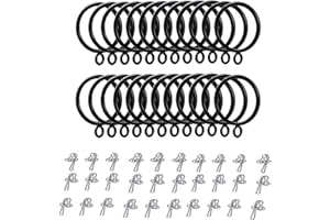 SUOXU Curtain Ring 24 pcs & Hooks 30 pcs, Black Iron, 30mm ID, Easy Install, 54 Pieces, Curtain Hardware