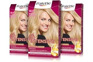 SCHWARZKOPF Palette Intensive Creme Color 10-0 Rubio Muy Claro, tinte permanente con aceite de macadamia y almendras, cubre el 100% de las canas y raíces, para un pelo radiante, Pack 3