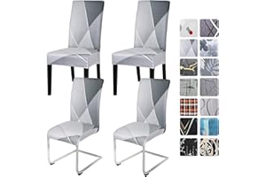 ‎ALISHOMTLL Alishomtll Stretch Stuhlhussen 4er/6er Set Grau Stuhlbezug Schwingstuhl Elastische Hussen Abnehmbarer Waschbarer Stühle Schutz für Esszimmer Küche Restaurant Hotel Bankett (Geometrie 4 Stück)
