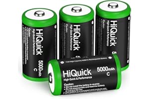 HiQuick Ni-MH C Size Rechargeable Batteries 5000mAh - 1.2V High Capacity C Batteries, Pack of 4