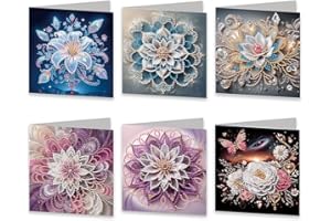 LESEOGYE 6pcs Lotus Diamond Art Cards DIY Crystal Painting Art Greeting Cards Kits Diamond Painting Tools with Envelopes for Festival Craft Gift
