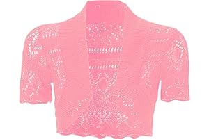 JM CLOTHING K19 - Cardigan a maniche corte per bambine e ragazze, lavorato all'uncinetto, bolero, per abiti, coprispalle