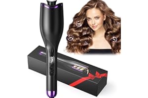 Ushine Hair Curler Automatic Rotating 360°,Fast Heating Ceramic Barrel Curling Wand for Long/Short Hair, Anti-scalding Hair Curling Tongs Negative Ion Curling Iron with 4 Temps & LED Display & Timer