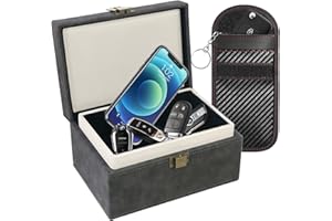 LATIT Faraday Box for Car Keys, Car Key Signal Blocker Box with pouch RFID Key Box Car Key Safe Box, Anti Theft Keyless Car Key Signal Blocker Box - Grey